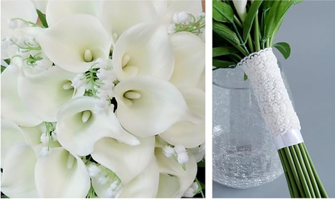 Bride Bouquet for Wedding, White Calla Lily Waterfall Bride Bridal Artificial Flowers Bouquet Cascading Bridal Bouquets for Wedding Ceremony Anniversary Bridal Shower Party Decoration
