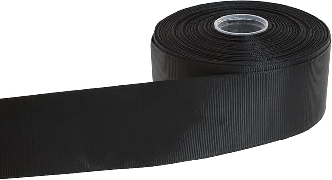 Solid Grosgrain Ribbon 25 Yard Each Roll 100% Polyester Woven Edge (1/1-2", Black)