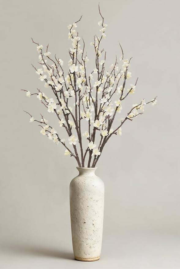 4 Pcs Cherry Blossom Branches 39 Inch White Fake Flowers Spring Decorations for Home Decor, Artificial Flowers Long Stem Branches for Vase Wedding Office Party Table Decor Centerpieces