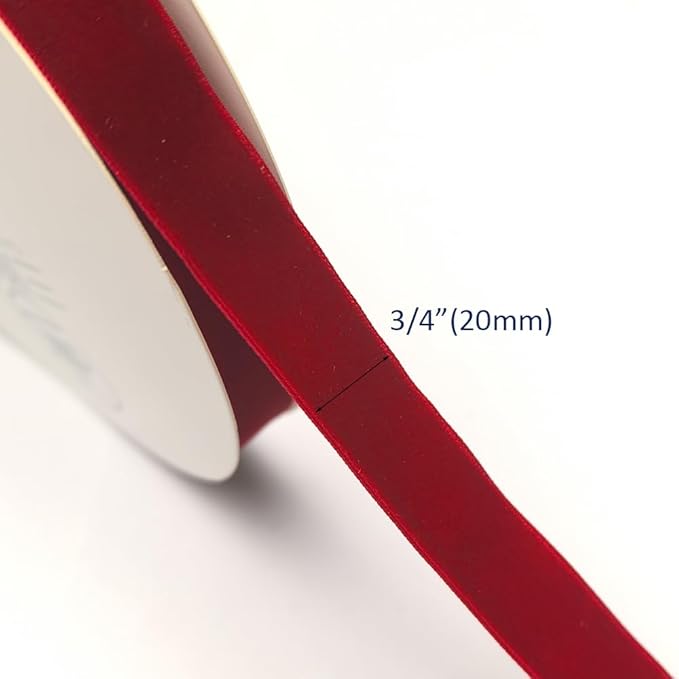 Chenkou Craft Christmas Red 25 Yards 3/4" Velvet Ribbon Lots Bulk (Red, 3/4"(20mm))