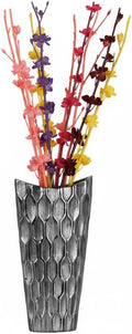 Ceramic Decorative Silver vase, Silver Decor Center Piece for Home Decor Features Honeycomb Design vase for Living Room, Table, Office Decor: 8.00"x3.25"x14.00"H