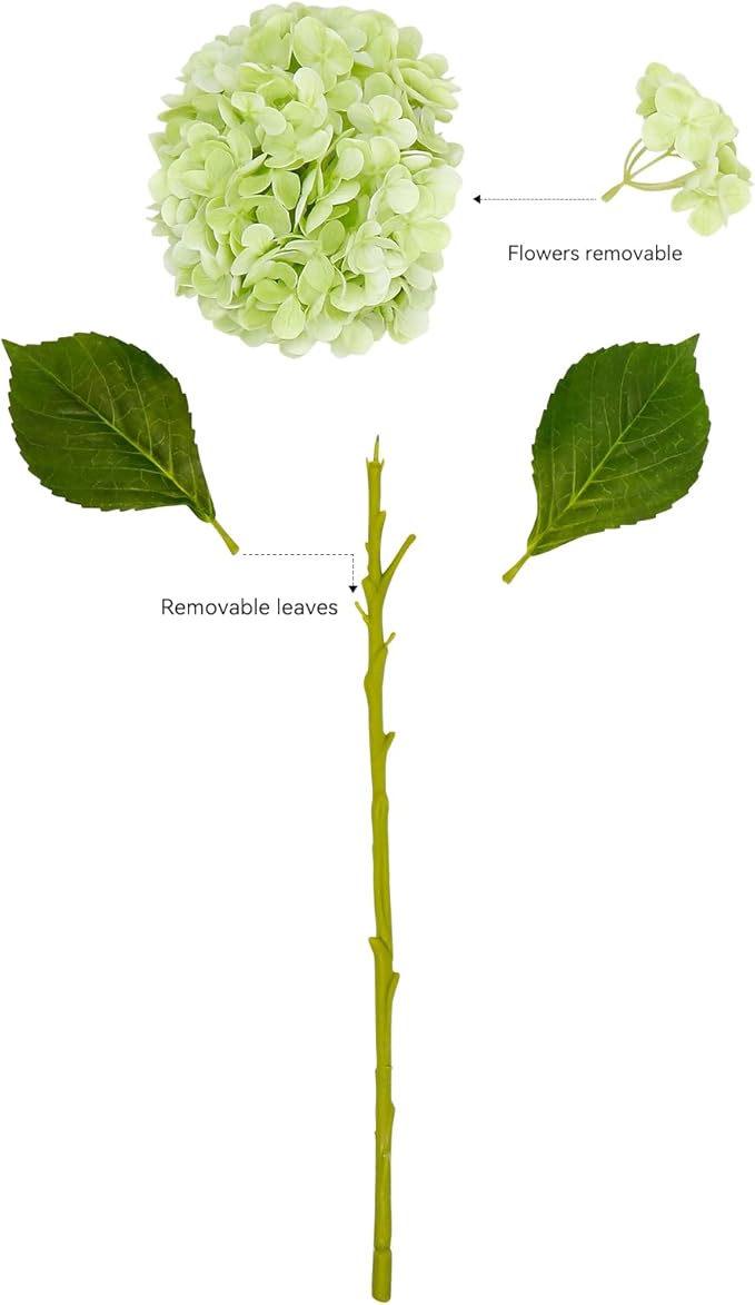 Fake Hydrangea Artificial Flowers with Stems 6 PCS 19.3" Latex Faux Hydrangea Flowers Bulk Real Touch for Vase Indoor Home Decoration Wedding Centerpieces Arrangements (Light Green)
