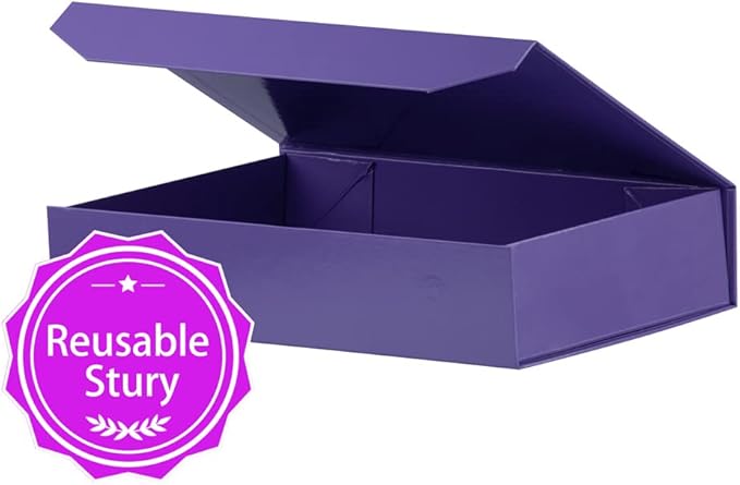 1 Pack Purple Gift Box with Lids Small 12 x 8 x 2.7 Inches Clothes Gift Boxes for Presents Shirt Gift Boxes with Ribbon Magnetic Gift Box Bulk Cute Box for Packaging (Glossy Surface)