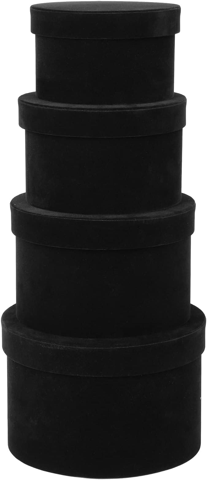 GnFlus Black Gift Boxes with Lids for Presents Set of 4 Round Velvet Nesting Gifts Box for Arrangements Flowers Wedding Birthday Mothers Valentines Day Bridesmaid Christmas Party Anniversary