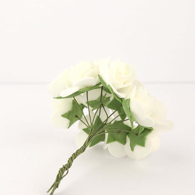 Efavormart 48 Roses | 4" Tall Ivory Real Touch Artificial DIY Foam Rose Flowers with Stem, Craft Rose Buds