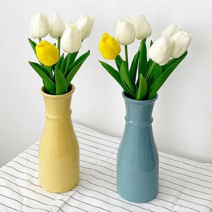 IPOPU Real Touch Tulips 24PCS Artificial Tulips Flowers for Decoration Cream Fake Tulips Floral Arrangements Artificial Faux Tulips Decor for Table Home Decor Baby Shower Centerpieces (Off White)