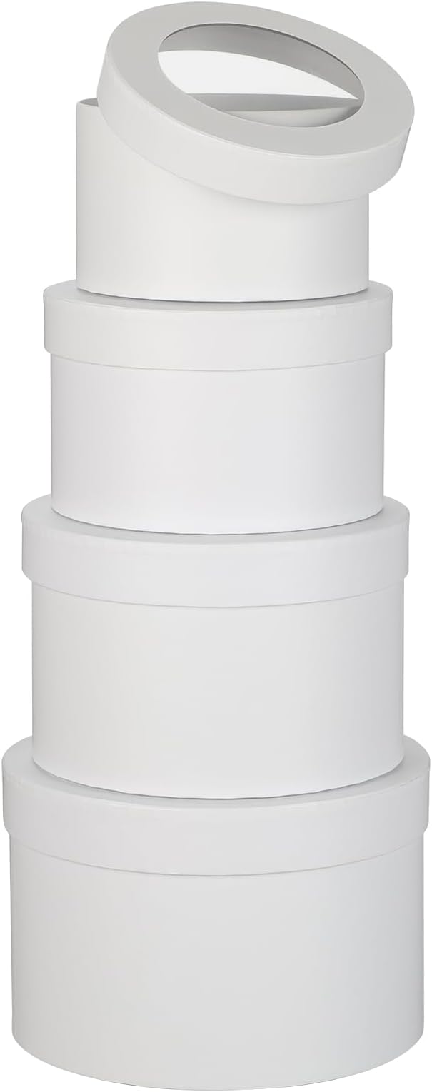 Flower Boxes for Arrangements Nesting Round Gift Boxes with Clear Lids White Round Boxes for Flowers Set of 4 Assorted Sizes Flower Boxes for Flower Arrangements, Valentine's Day, Mother's Day,