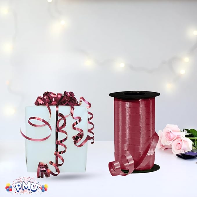 PMU Curling Ribbon - Crimped Texture Curling Ribbons for Gift Box, Birthday Party Decorations, Festival Art Craft & Christmas Décor - Burgundy Marsala 3/8 Inch X 250 Yards, Pkg/3