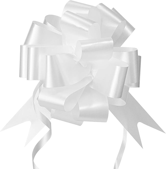 GWHOLE 60 Pcs 5'' White Ribbon Pull Bows for Gift Wraps, Wedding Decor