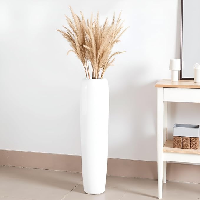 27.5" White Vase for Home Decor - Tall Floor Vase for Living Room, Bedroom, Office - Elegant Minimalist Tall Vases for Large Dried Stems, Pampas Grass, Artificial Branches