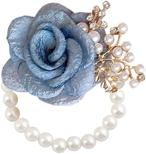 1PCS Wedding Wrist Flower,Bridesmaid Bride Wrist Flower Corsage Decoration Hand Flowers,Lake Blue