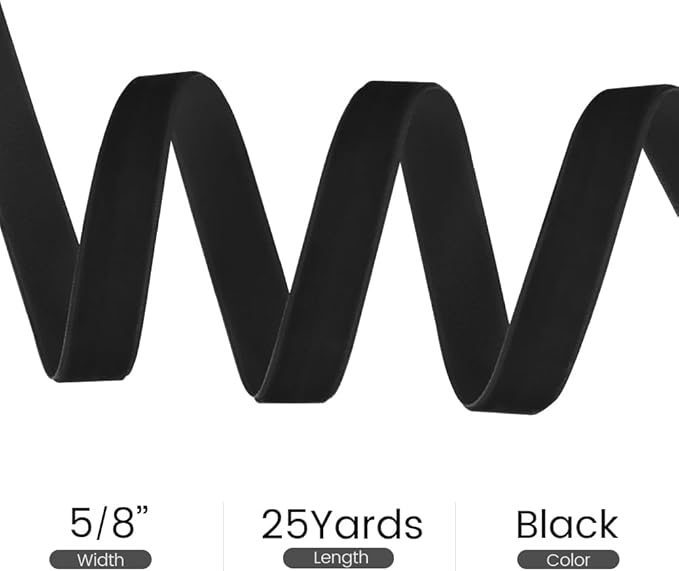 5/8" Wide x 25 Yards Velvet Ribbon, Vintage Single Face Velvet Ribbons for Gift Wrapping, Christmas Wrapping Bows, Wedding Decor, Sewing and More (Black)