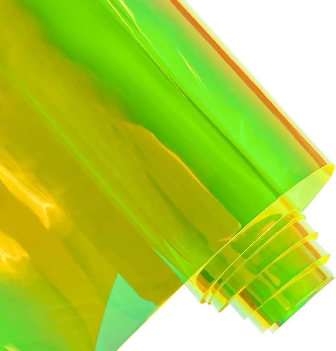 ONEART | 16 Gauge Holographic Iridescent Plastic Vinyl, 16"x54" Transparent Vinyl Fabric-Yellow