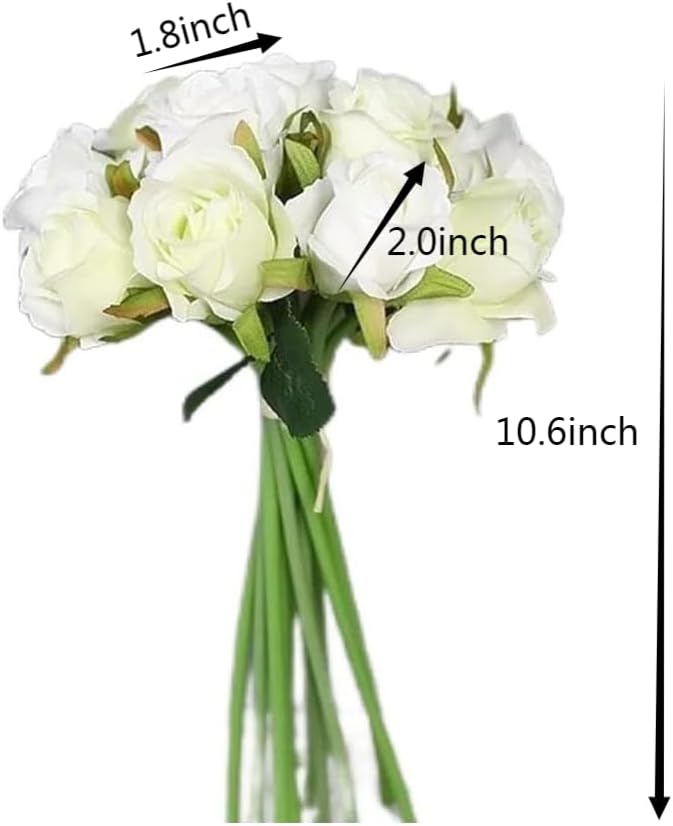 Jasion Artificial Roses Flowers Silk 12pcs DIY Bouquet for Home Office Parties Table Centerpieces Bridal Wedding Decoration Without Vase (Spring White)