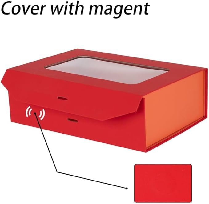 5 Pcs Red Gift Box for Presents with Ribbon 10.8x7.5x3.5 Inches Clear Gift Box with Window Magnetic Closure Gift Boxes with Lids