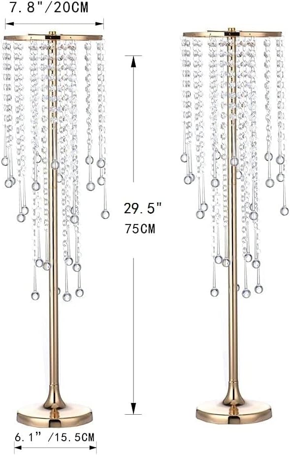 29.5in Elegant Tall Gold Wedding Centerpiece Stand, 2Pcs Metal Flower Candle Holder with Sparkling Crystal Beads,for Wedding Party Event, Birthday,Reception, Home Décor