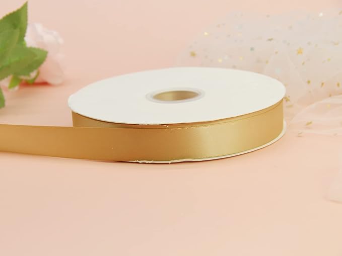 Champagne Double Faced Satin Ribbon for Christmas 1 inch Flower Boutique Gift Wrapping 25mm 100yards Fabric Silk Bow Ribbon- DIY Crafts Hair Headband-Sewing-Home Decorations