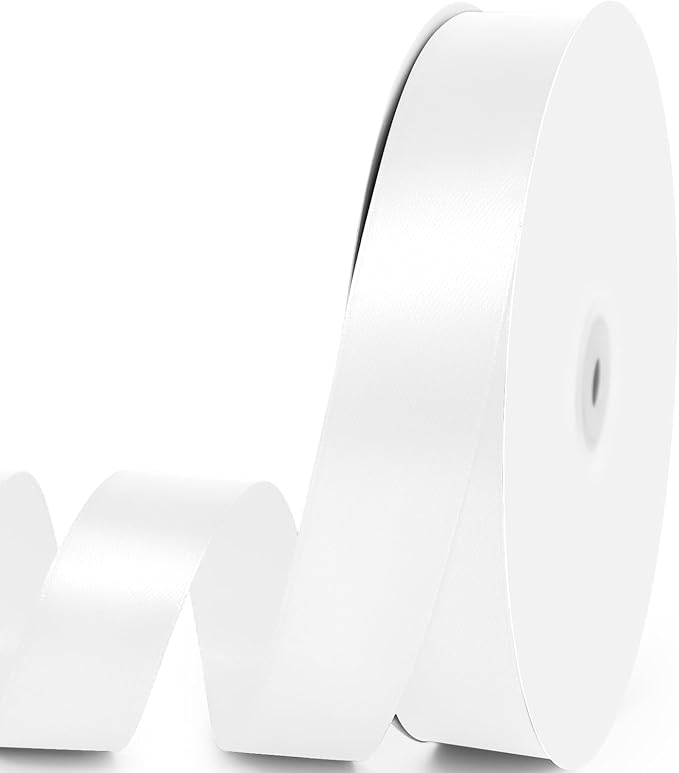 1" x 100 Yards Satin Ribbon - White Silk Ribbon with Spool - Ideal for Gift Wrapping, Floral Bouquets, Crafts, Wedding Party Decorations, Christmas and Sewing Projects