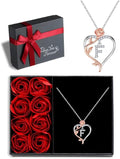 Iefil Christmas Gifts for Women Wife - 925 Sterling Silver Rose Heart Initial Necklace, Anniversary Birthday Gifts for Women, Jewelry Gift for Her Wife Girlfriend Mom Daughter