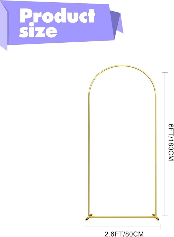 Wedding Arch Backdrop Stand 6FT Gold Wedding Balloon Arched Backdrop Stand Square Arch Frame for Birthday Party Bridal Baby Shower Ceremony Decoration, ZG02-3