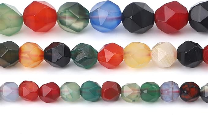 Faceted Natural Colorful Agate Stone Round Beads 6mm 36cm/Strand for Jewelry Making
