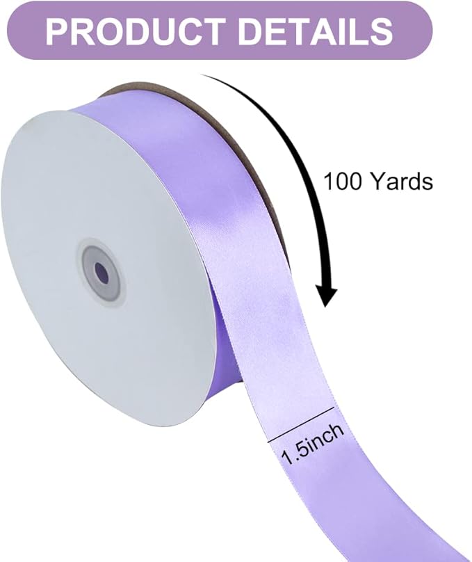 TONIFUL 1-1/2 Inch (40mm) x 100 Yard Lavender Light Purple Wide Satin Ribbon Solid Fabric Ribbon for Gift Wrapping Chair Sash Valentine's Day Wedding Birthday Party Decoration Craft Sewing Halloween