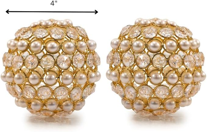 Modern Day Accents 3978 Facetas Perla 4" Gold Cristal & Pearl Spheres - Set of 2, Home Decor, Coffee Table Decor, Decorative Balls, Gem Sphere Ball, Modern Home Decor, Bowl fillers, Gemstone