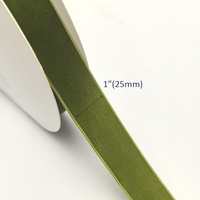 Chenkou Craft 25 Yards 1" Velvet Ribbon (Olive, 1"(25mm))