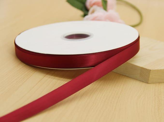 Maroon Double Faced Satin Ribbon 5/8 inch Flower Boutique Gift Wrapping Ribbon 15mm 100yards Continuous Fabric Silk Bow Ribbon for Christmas-DIY Crafts Hair Headband-Sewing-Wedding Decoration