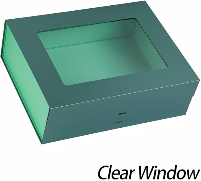 Green Extra Large Gift Box for Presents with Ribbon 16.5x13x5.3 Inches Clear Gift Box with Window Magnetic Closure Gift Boxes with Lids
