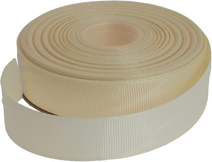 Solid Grosgrain Ribbon 25 Yard Each Roll 100% Polyester Woven Edge (3/4", Beige)