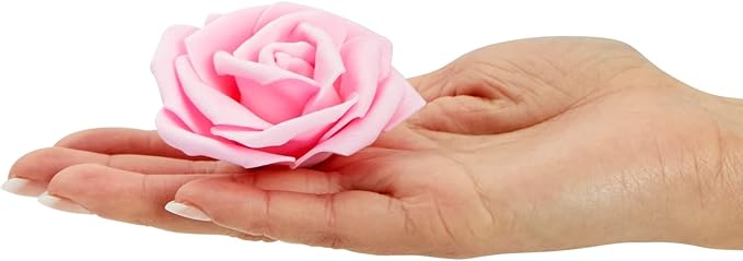 Juvale Pink Roses Artificial Flowers - 100 Pack, 3 in Stemless Foam - Bulk Artificial Blooms for Wedding Decor, Centerpiece Table Decorations & DIY Floral Arrangements