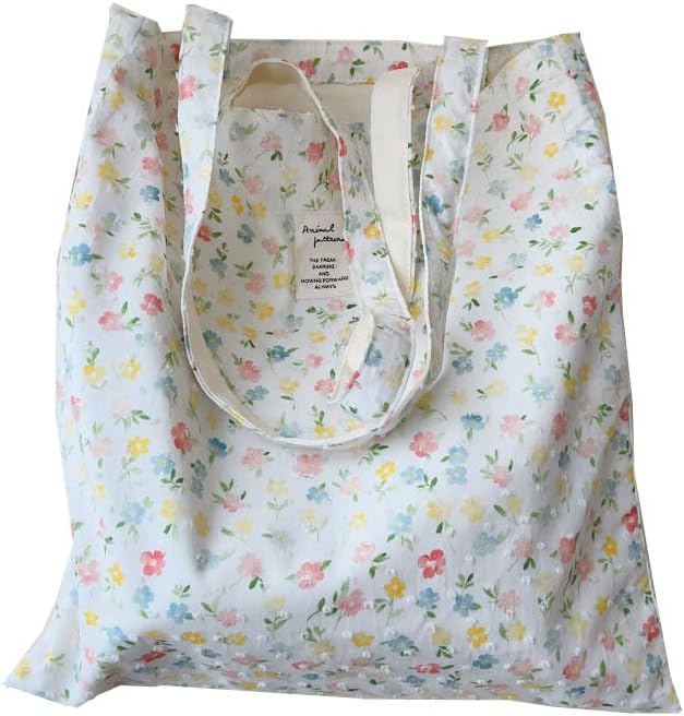 Cotton Canvas Tote Bag Reusable Soft Grocery Cloth Bag Floral Shoulder Bag for Beach Travel Shopping