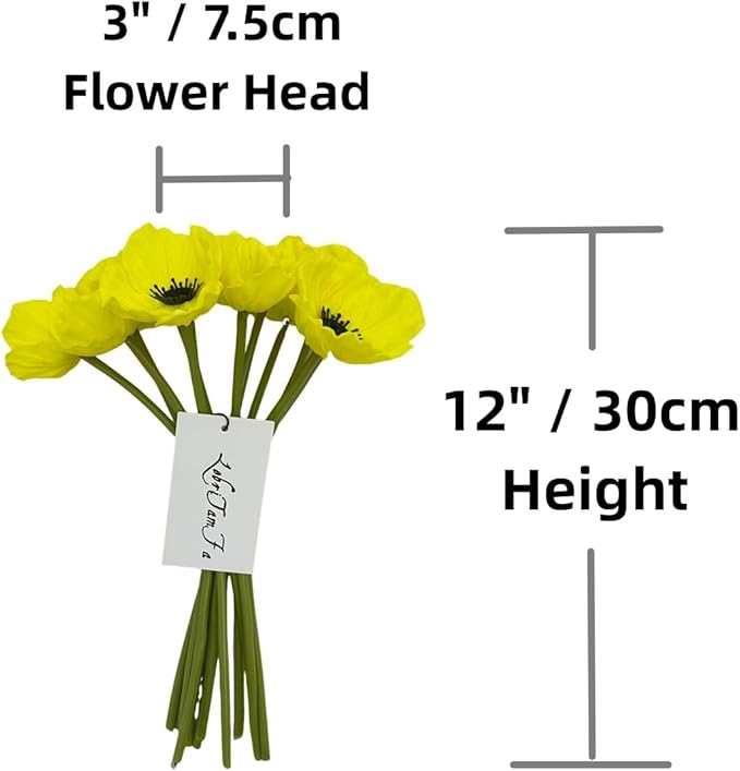 14Pcs Real Touch Anemone Poppy Bouquet for Artificial Flower Decor Kitchen Table Centerpiece Vase Home Greenery Wedding Holding Flowers Backdrop Arch Wall (Yellow)