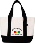 PETIT FACTORY Canvas Tote Bag 14.2"(W) × 9.1"(H) × 3.9"(D), Great for DIY Painting or Decoration, Tote Bags for Women Canvas with Pockets & Keyring Hooks