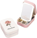 callie Personalized Travel Jewelry Case-Mirror & LED 3 Adjustable Light, Custom Birth Flower Makeup Jewlery Box with Name, Wedding Birthday Gift for Women