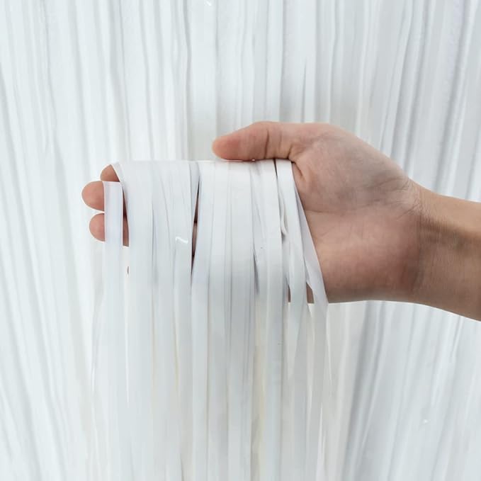TONIFUL 2Pcs White Metallic Tinsel Foil Fringe Curtains,White Photo Booth Backdrop Streamer Curtain Photo Booth Props for Bachelorette Party,Birthday,Graduation,Christmas Decor(6.6ft x 9.9ft)
