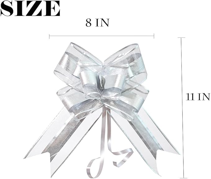 Large Bows for Gift Wrapping, Big Bow for Present, Wedding Decor, Christmas Gifts Decoration for Man, Birthdays, Valentine's Day, Anniversary(Sliver, 8 inches, 10 PCS)