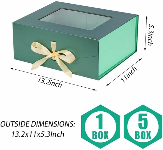 Large Gift Box for Presents with Ribbon 13.2x11x5.3 Inches Clear Gift Box with Window Magnetic Closure Gift Boxes with Lids