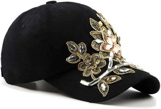 Gudessly Bling Women Baseball Cap Flower Snapback Rhinestone Sun Hats Adjustable Denim Jeans Hat