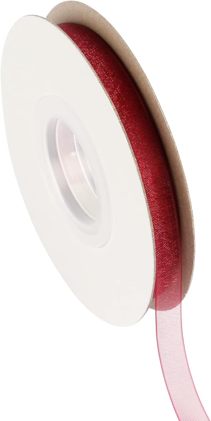 3/8 Inch Wine Shimmer Sheer Organza Ribbon Sheer Chiffon Ribbon 50 Yards-Roll Multiple Colors Available for Gift Wrapping Wedding Events Christmas Décor