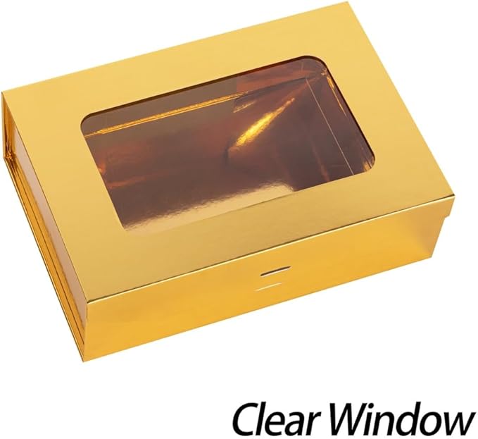 Gold Gift Box for Presents with Ribbon 10.8x7.5x3.5 Inches Clear Gift Box with Window Magnetic Closure Gift Boxes with Lids