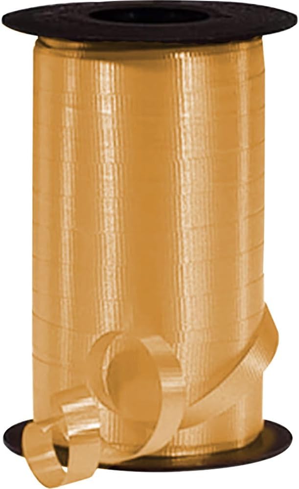 PMU Curling Ribbon - Crimped Texture Curling Ribbons for Gift Box Wrapping, Florist Flowers, Birthday Party Decorations, Festival Art Craft & Christmas Décor - Gold 3/8 Inch X 250 Yards, Pkg/1