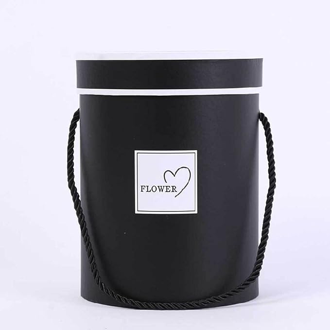 AZIDWERYQ Round Flower Paper Boxes Hat Box Flower Packaging Paper Bag with Lid Candy Party Wedding Supply for Gifts Black
