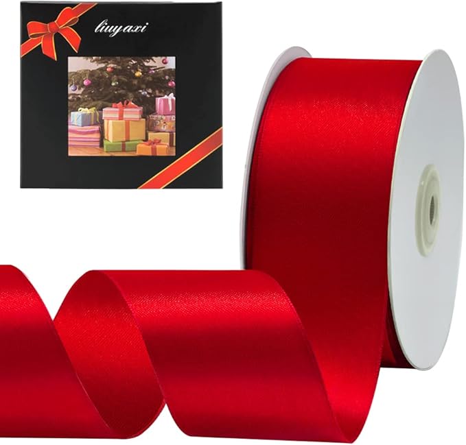 LIUYAXI Hot Red Double Faced Satin Ribbon, 2" X Continuous 25 Yards, Ribbons Perfect for Gift Wrapping Wedding Bouquet Decor DIY Craft Bow Making & Other Projects