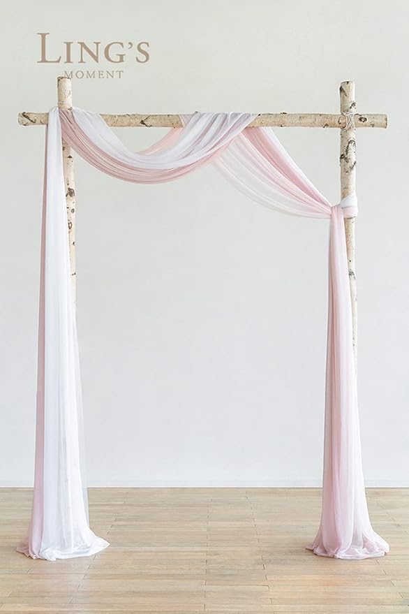 Ling's Moment Wedding Arch Draping Fabric 3 Panels 20Ft Chiffon Fabric, Sheer Hanging Drapes Arrangement for Wedding Ceremony Backdrop Outdoors Party Swag Home Decor (Dusty Rose & White & Blush)