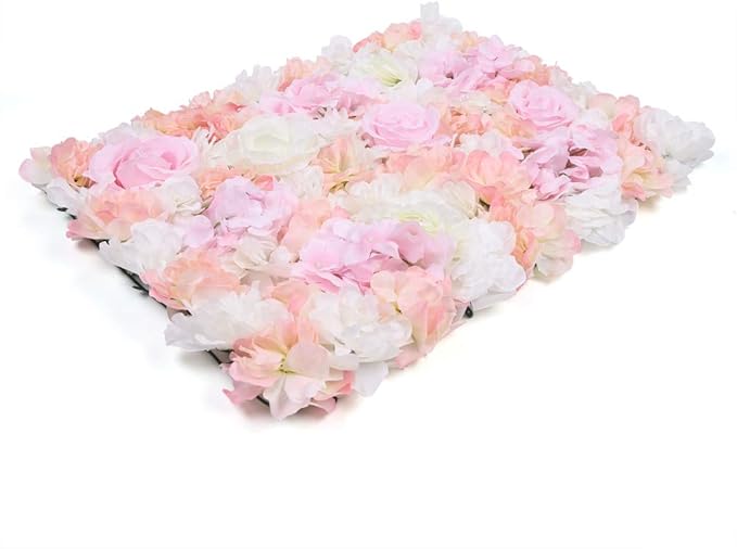 4Pcs 23.62"x 15.74" Artificial Flower Wall Panels,Flower Wall Mat Silk Flower Panels for Outdoor Garden Backyard Fence Fence Privacy Screen and Indoor Wall Decor(Light Pink,4Pcs)