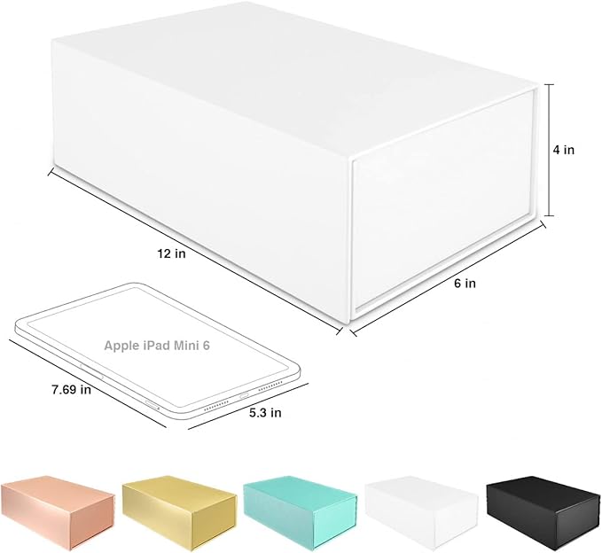 White Gift Box with Magnetic Closure Lid 12" X 6" X 4" Gift Boxe for Presents,Luxury for Gift Packaging, Bridesmaid Gifts Boxes,Birthday Gift Box