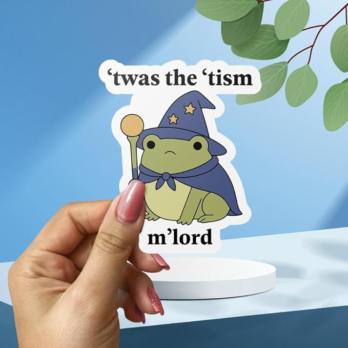 HANDICHI Design 5-Pack 3 Inch Cute Wizard Frog Stickers – ’TWAS The ’Tism M’Lord Meme Vinyl Decals – Funny Neurodivergent Sticker Pack for Laptops, Water Bottles, Journals and Scrapbooks
