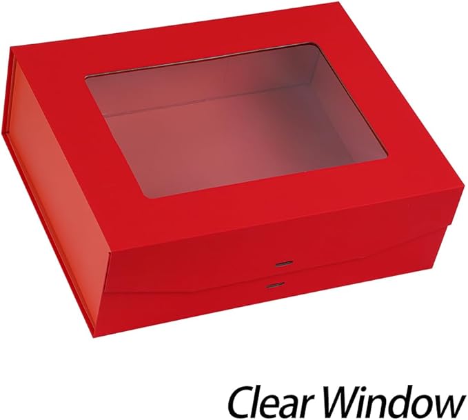Red Extra Large Gift Box for Presents with Ribbon 16.5x13x5.3 Inches Clear Gift Box with Window Magnetic Closure Gift Boxes with Lids